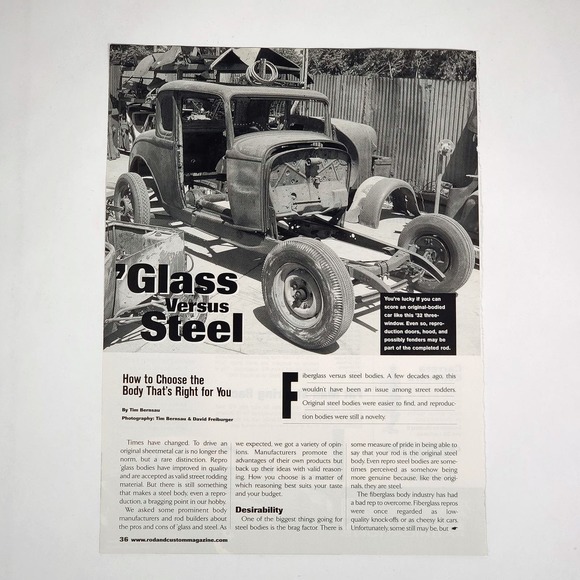 Glass versus Steel 7-Page Pictorial Print Article 2001 Rod & Custom 8.5" x‎ 11" - Picture 1 of 8